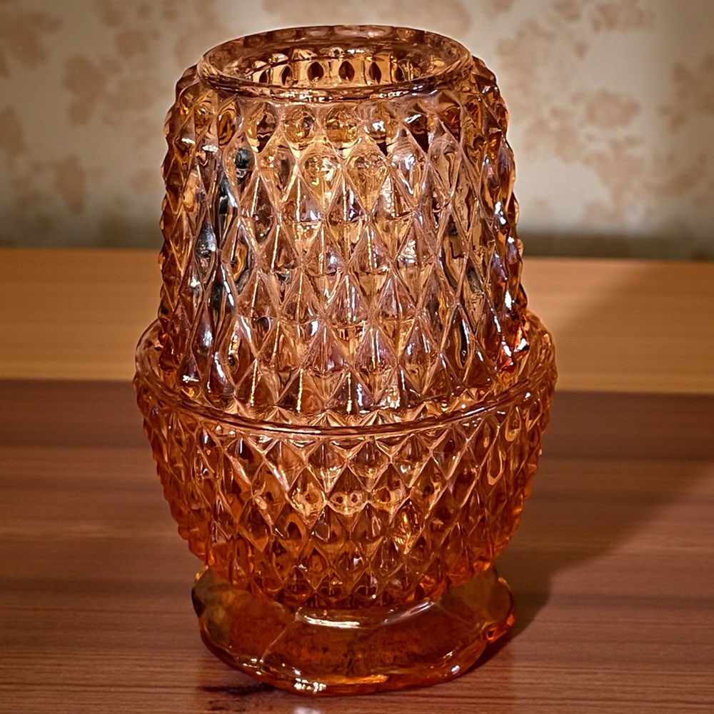 Indiana Glass Vintage Pink Selenium UV Reactive Diamond Point Fairy Lamp MINT!